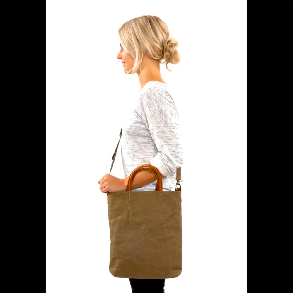 UASHMAMA  OTTI GREEN TAN TOTE CROSSBODY BAG